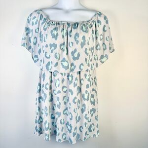 BUDDY LOVE Dress Women L Gray Blue Leopard Animal Layered Tiered Mini Sheer NWOT